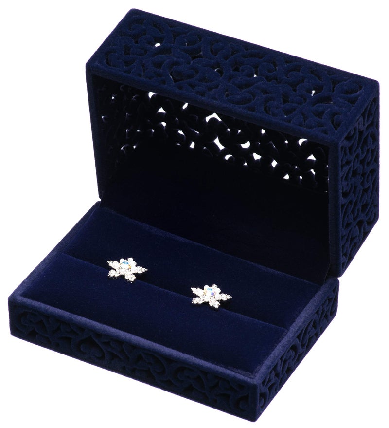 Giftop Hollow Velvet Ring Box Velvet Jewelry Box for Rings Couple Double Ring Bearer Box Engagement Gift (Dark Blue) - Image 3